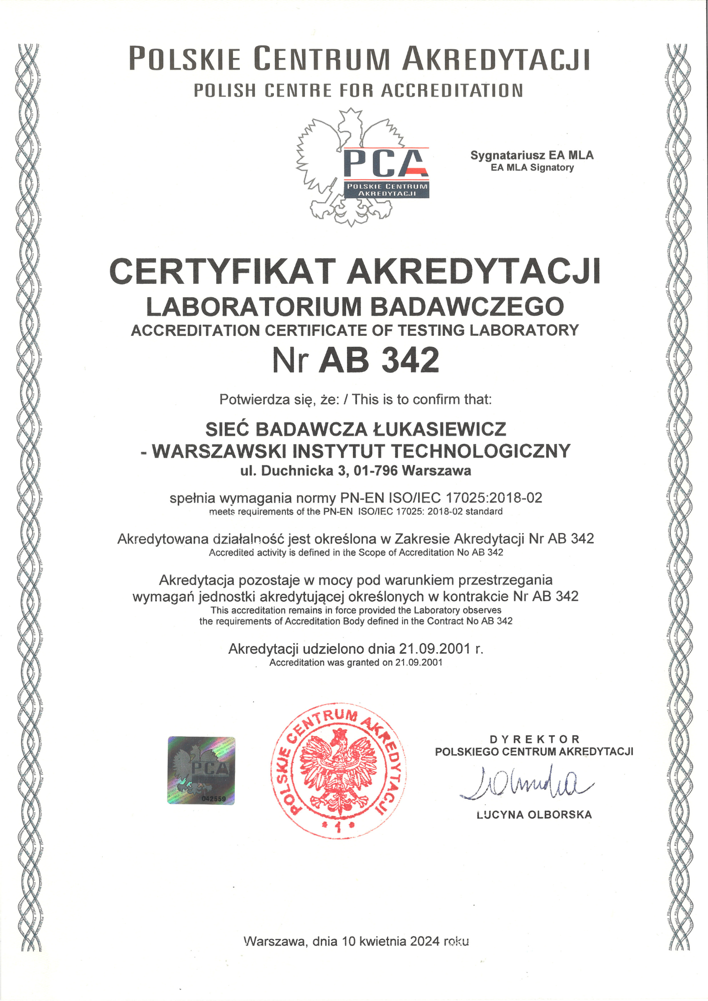 Certyfikat AB342